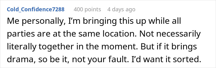 Screenshot of a Reddit comment discussing drama involving a bride&rsquo;s world crumbling after her twin sister&rsquo;s and fianc&eacute;&rsquo;s secret revealed.