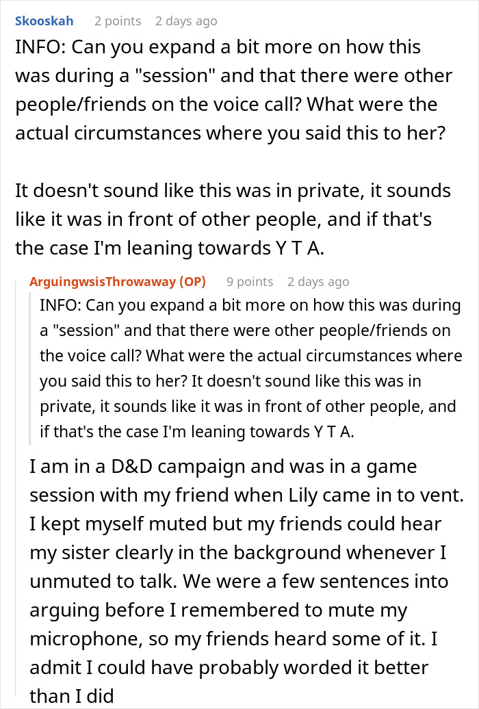 Screenshot of a Reddit conversation where a woman blames sexism for not landing a job and gets a reality check from her sister.