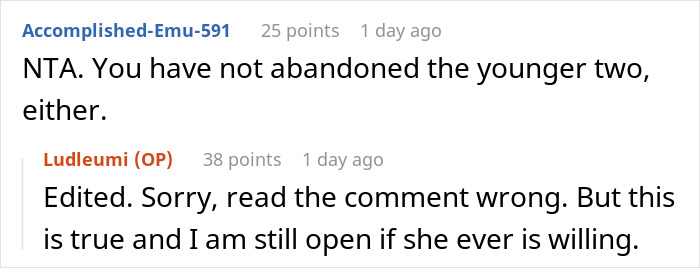 Screenshot of an online discussion about a man leaving his marriage over refusing to let wife&rsquo;s daughter live with his kids.