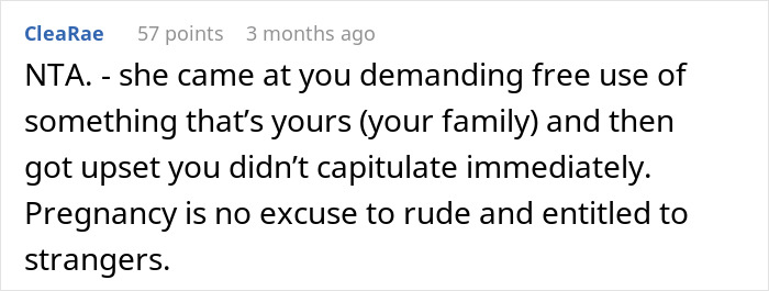 Comment discussing a young woman threatening cops and a pregnant woman, emphasizing no excuse for rude behavior during pregnancy.