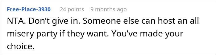 Screenshot of a Reddit comment discussing someone refusing to leave kids home alone for Halloween party plans. - 26