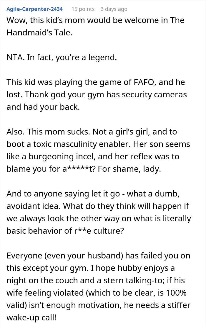 Teen&rsquo;s phone grabbed by lady as he takes picture of her backside, his mommy accuses her of manhandling him at gym.