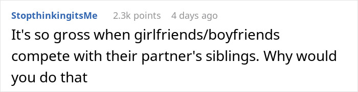 Comment about family drama and sibling rivalry when support is needed after devastating news, highlighting conflict and tension.