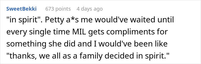Commenter SweetBekki discussing a woman correcting mother-in-law about who named the baby in a family argument.