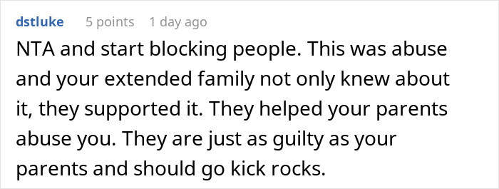 Comment discussing parental neglect and abuse, highlighting feelings of being forgotten by parents wanting more kids. - 49