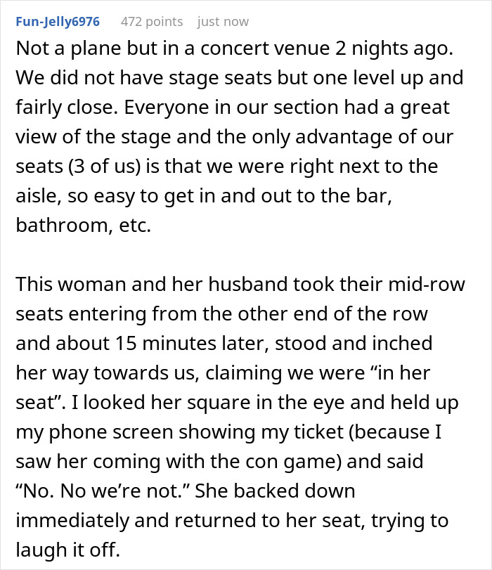 Woman pretends to be asleep in passenger's aisle seat, refusing to budge, causing a tense seating dispute. Woman pretends to be asleep in passenger's aisle seat, refusing to budge, causing a tense seating dispute.