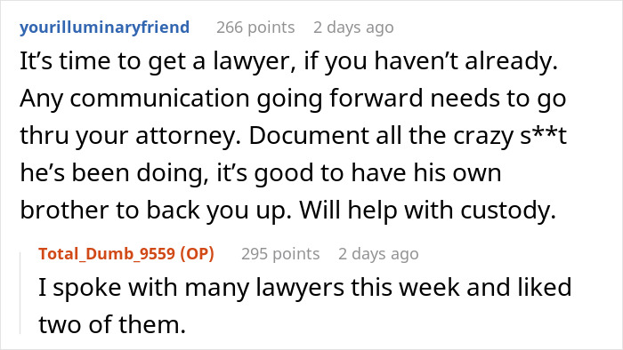 Screenshot of online comments discussing legal advice about a woman&rsquo;s life turned upside down by husband&rsquo;s love confession.
