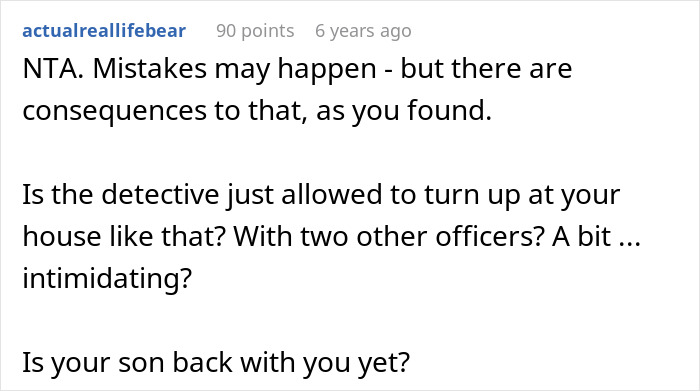 Screenshot of a Reddit comment discussing consequences related to a detective and wrongful jail case.