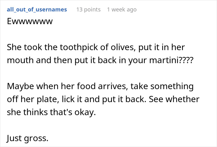 Comment expressing disgust over coworker helping herself to food and the woman reaching a boiling point on her birthday.