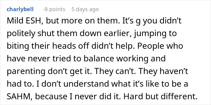 Comment discussing the challenges of balancing work and parenting from a working mom’s perspective about daycare. - 54