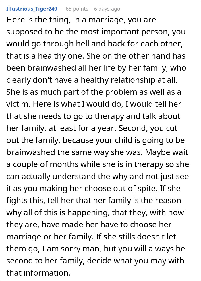 Comment discussing a man learning his wife’s family secretly cyber-bullied him and banned them from seeing his son. - 49