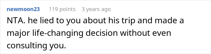 Reddit comment criticizing a man who promised a quiet life with two kids but unexpectedly brought home a bonus stepdaughter.