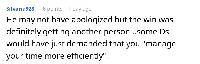 Screenshot of a Reddit comment discussing a manager calling a woman useless and the woman getting schooled in a work context.