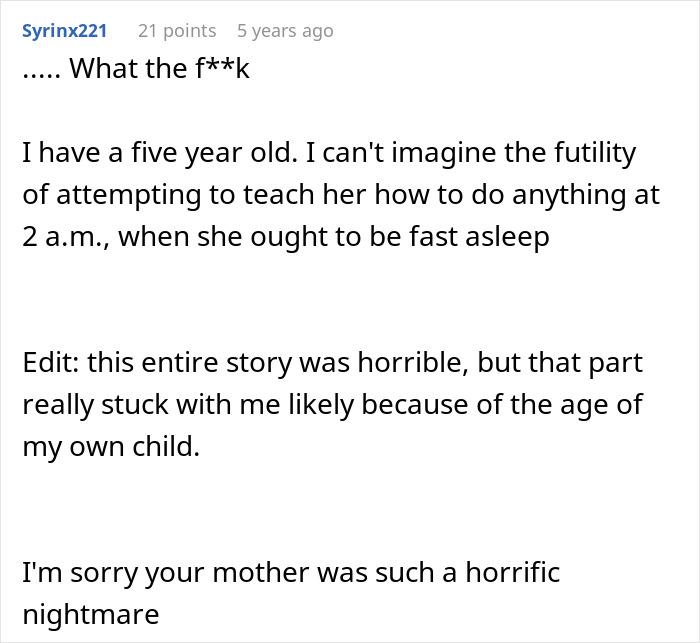 Text comment expressing shock and sympathy about a mother's harsh treatment of her teen son and subsequent regret after losing everything. - 43