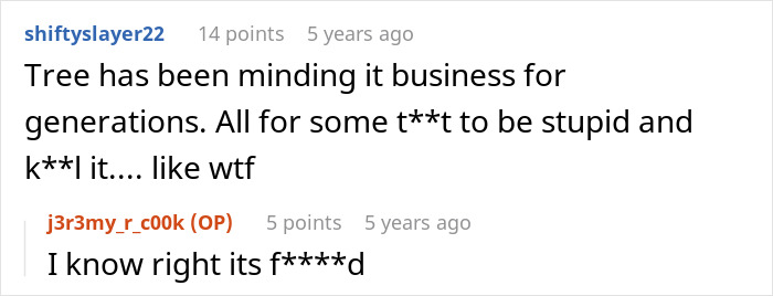 Online comments criticizing a jealous neighbor who faced a six-figure fine after cutting down trees unlawfully. Online comments criticizing a jealous neighbor who faced a six-figure fine after cutting down trees unlawfully.
