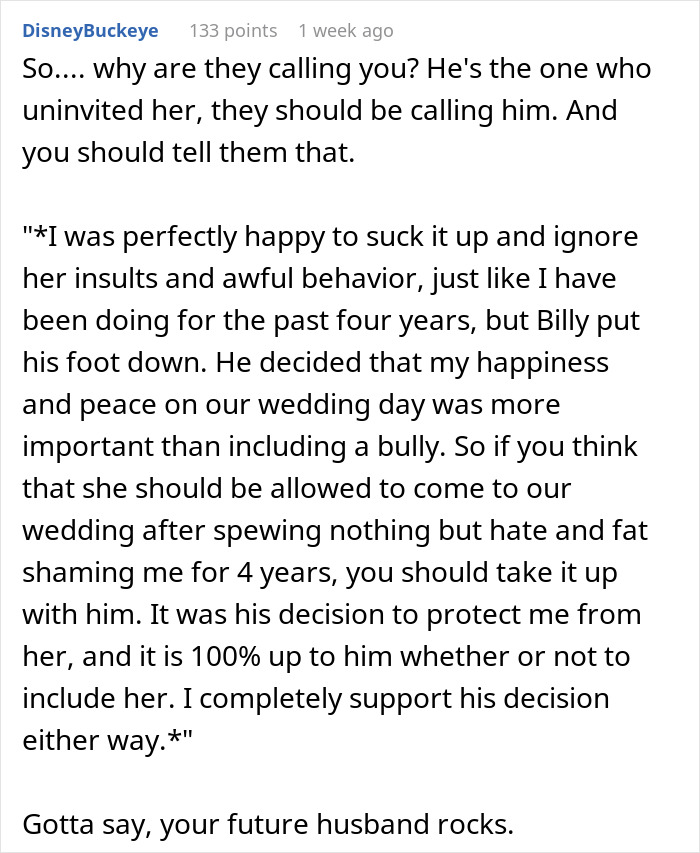 Text conversation discussing a fiance's sister being uninvited from the wedding to protect the bride's happiness.