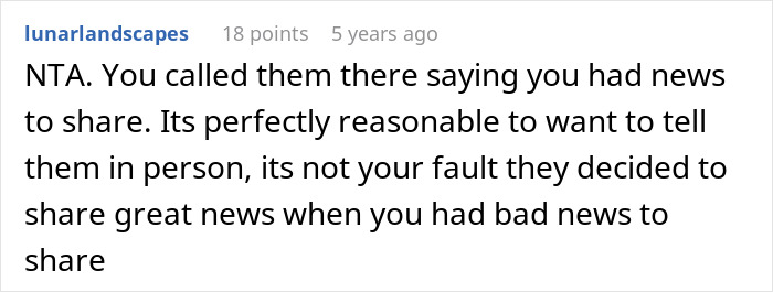 Screenshot of online comment discussing a woman seeking family support after devastating news but facing drama from a sister-in-law.