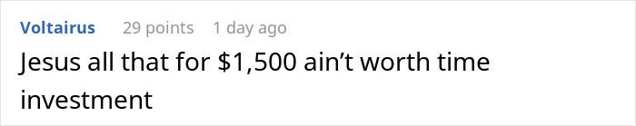 Reddit comment criticizing a $1,500 investment, expressing it isn’t worth the time spent on it. Reddit comment criticizing a $1,500 investment, expressing it isn’t worth the time spent on it.