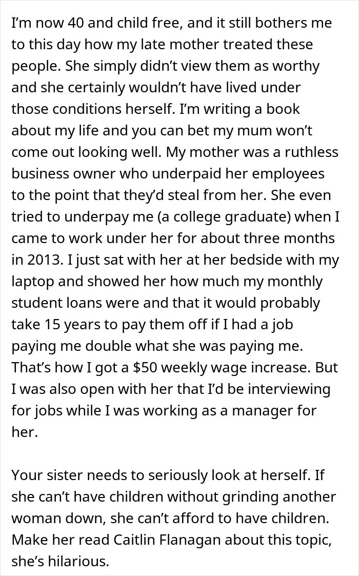 Text excerpt discussing undervaluing babysitters and the importance of fair living wages for caregivers.