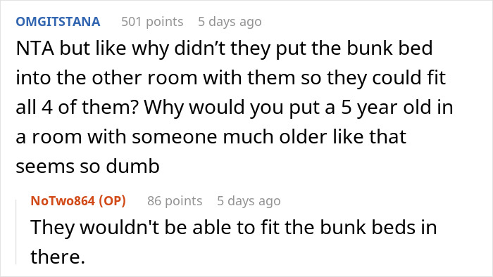 Online discussion showing teen removing ladder from bunk bed to block clingy niece, causing family and school conflict.