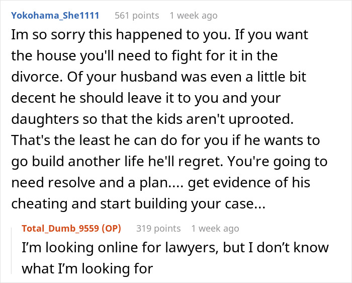 Comments on a Reddit post about a woman&rsquo;s life turned upside down after husband confesses love for colleague, seeking advice.