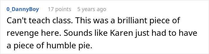 Commenter discussing a brilliant piece of revenge after a nanny catches neighbor stealing fruit from her garden.