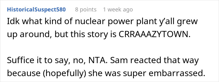 Comment discussing a woman&rsquo;s frustration with a coworker helping herself to food, expressing strong disagreement with the situation.