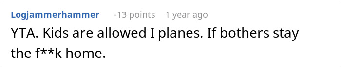 Screenshot of an online comment responding to a mom who took kids on a 9-hour flight, discussing flying with children.