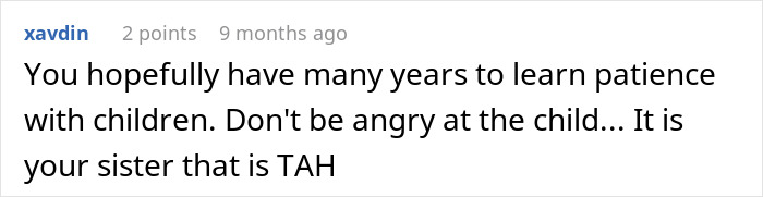 Comment on a forum discussing a man stuck taking his 2-year-old niece to a doctor appointment after sister fails to get a babysitter.