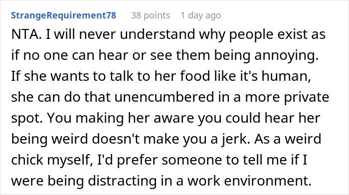 Worker Confronts Woman Over Bizarre Lunchtime Ritual, Office Claims She Went Too Far With Criticism
