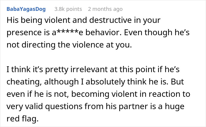 Text conversation about a woman finding a mysterious sock and her boyfriend&rsquo;s violent reaction raising red flags.