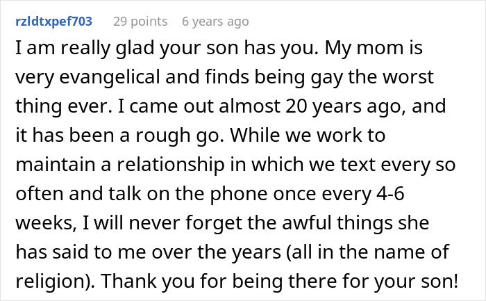 Comment expressing gratitude for a dad standing by his gay son despite family rejection and challenges.