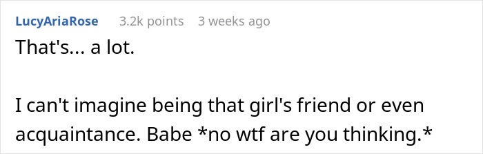 Screenshot of a Reddit comment expressing disbelief about a girlfriend who got a massive tattoo, calling it a lot.