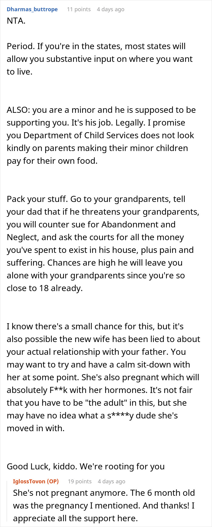 Teen escapes dad&rsquo;s babysitting trap, walks out after being forced to watch fianc&eacute;e&rsquo;s kids situation advice text.