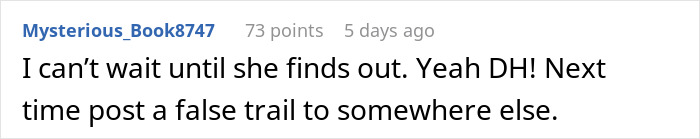 Comment about outsmarting stalker MIL with a secret plan during couple&rsquo;s vacation shared on a discussion forum.