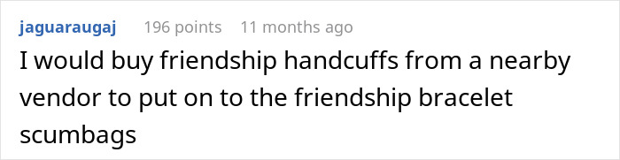 Screenshot of a comment discussing a humorous idea related to common tourist traps and vendors.