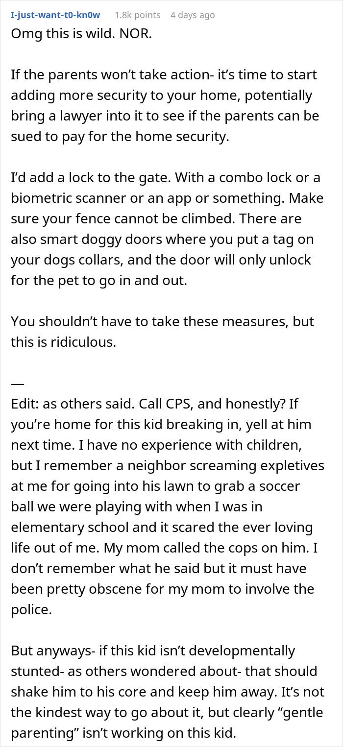 Woman catches neighbor&rsquo;s son in her home with parents showing a casual reaction and no immediate concern.