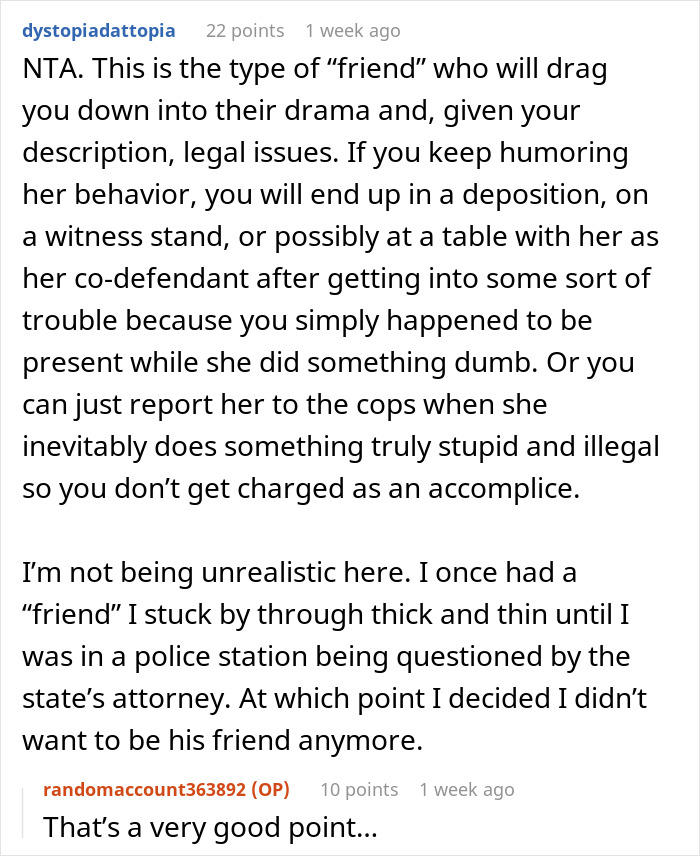 Comment discussing a teen showing up at best friend&rsquo;s door at 4 AM, confused about being unwelcome.