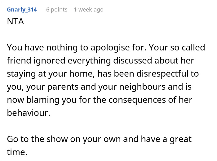 Text comment from user Gnarly_314 explaining a teen&rsquo;s friend ignored boundaries and caused consequences at 4 AM visit.