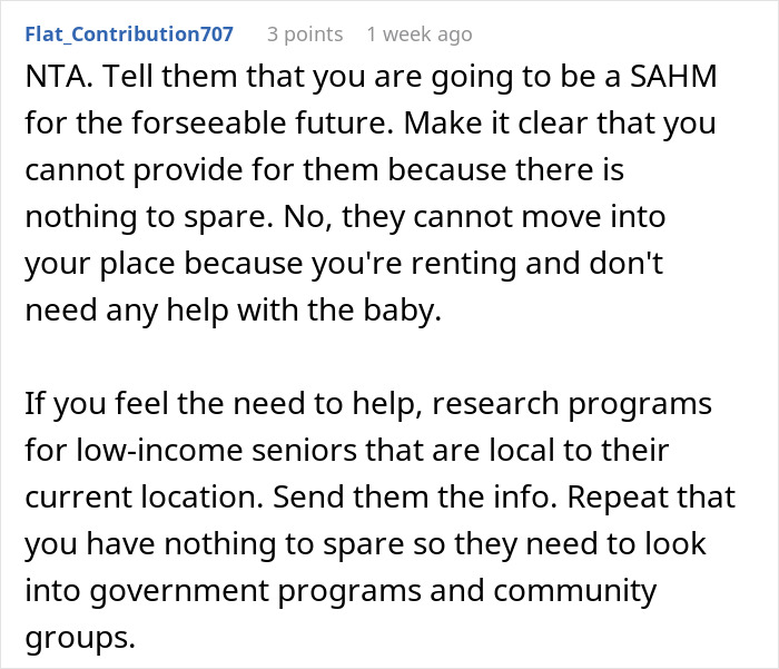 Comment advising daughter to refuse financial support for elderly parents after they squandered savings on business schemes. Comment advising daughter to refuse financial support for elderly parents after they squandered savings on business schemes.