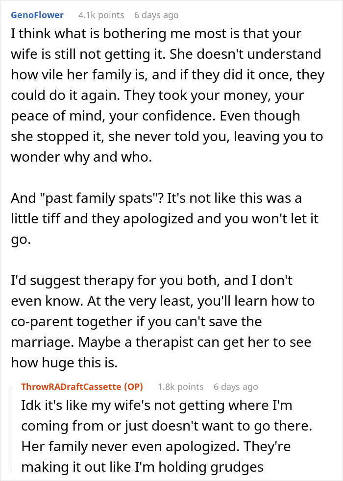 Man learns his wife’s family secretly cyber-bullied him and bans them from seeing his son in a family conflict. - 36