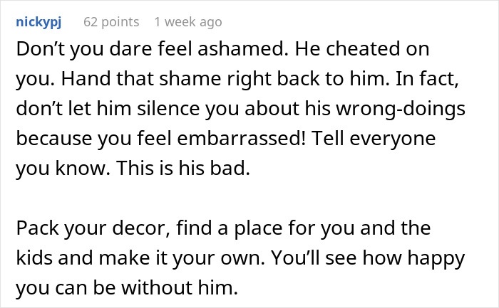 Alt text: Supportive advice for a woman whose life turned upside down after husband confesses love for colleague