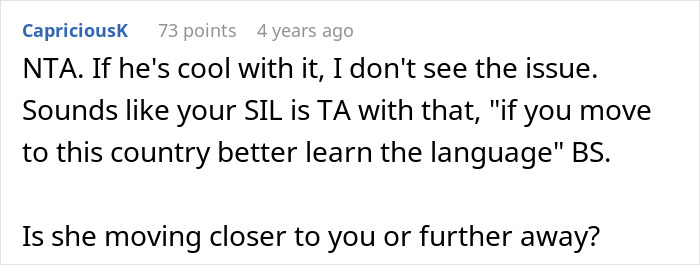 Screenshot of a Reddit comment discussing nicknames and reactions involving a woman shocked by brother's wife. Screenshot of a Reddit comment discussing nicknames and reactions involving a woman shocked by brother's wife.