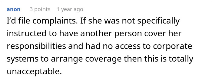 Text comment discussing filing complaints when Emokoyee doesn&rsquo;t show up to a meet and boss gives a formal reprimand.
