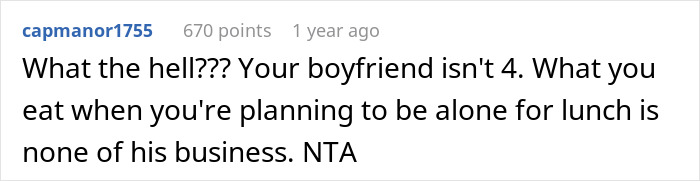 Screenshot of an online comment reacting to a man upset his girlfriend bought peanut butter cake for work knowing he can&rsquo;t eat it.
