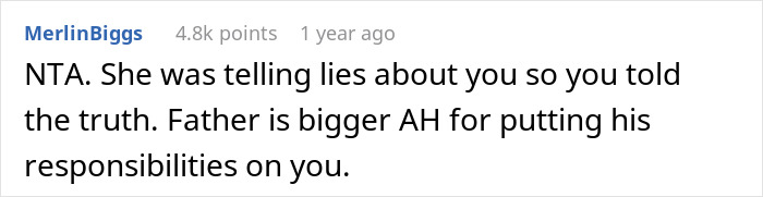 Comment on a forum discussing family fallout after person tells half-sister they ran away because of her. Comment on a forum discussing family fallout after person tells half-sister they ran away because of her.