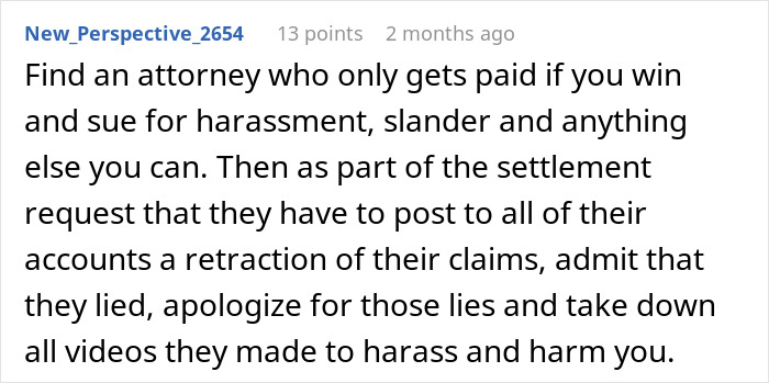 Text post about finding an attorney to sue influencer neighbors who put woman in hospital and demand retraction. Text post about finding an attorney to sue influencer neighbors who put woman in hospital and demand retraction.