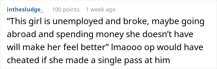 Screenshot of a forum comment discussing a canceled dream vacation and unexpected invitation involving a bestie and boyfriend.