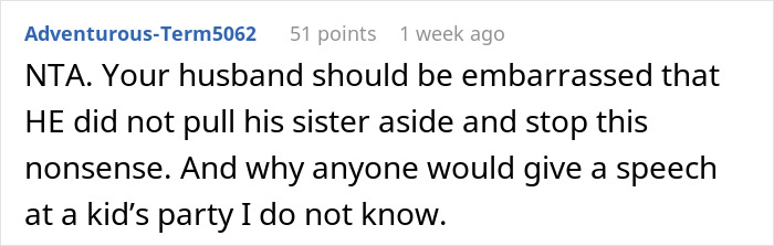 Screenshot of a Reddit comment discussing a lady&rsquo;s spiritual awakening overshadowing niece&rsquo;s birthday celebration.