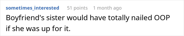 Text post showing a comment about boyfriend&rsquo;s sister hitting on girlfriend and causing confusion and anger after it was called a test.